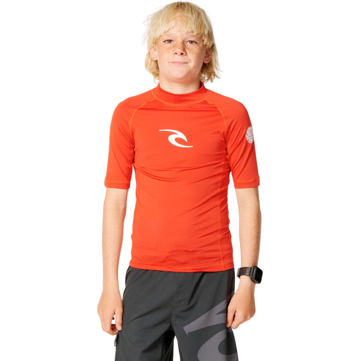 2026 Rip Curl Junior Waves UPF Short Sleeve Rash Vest 136BRV - Lava Red
